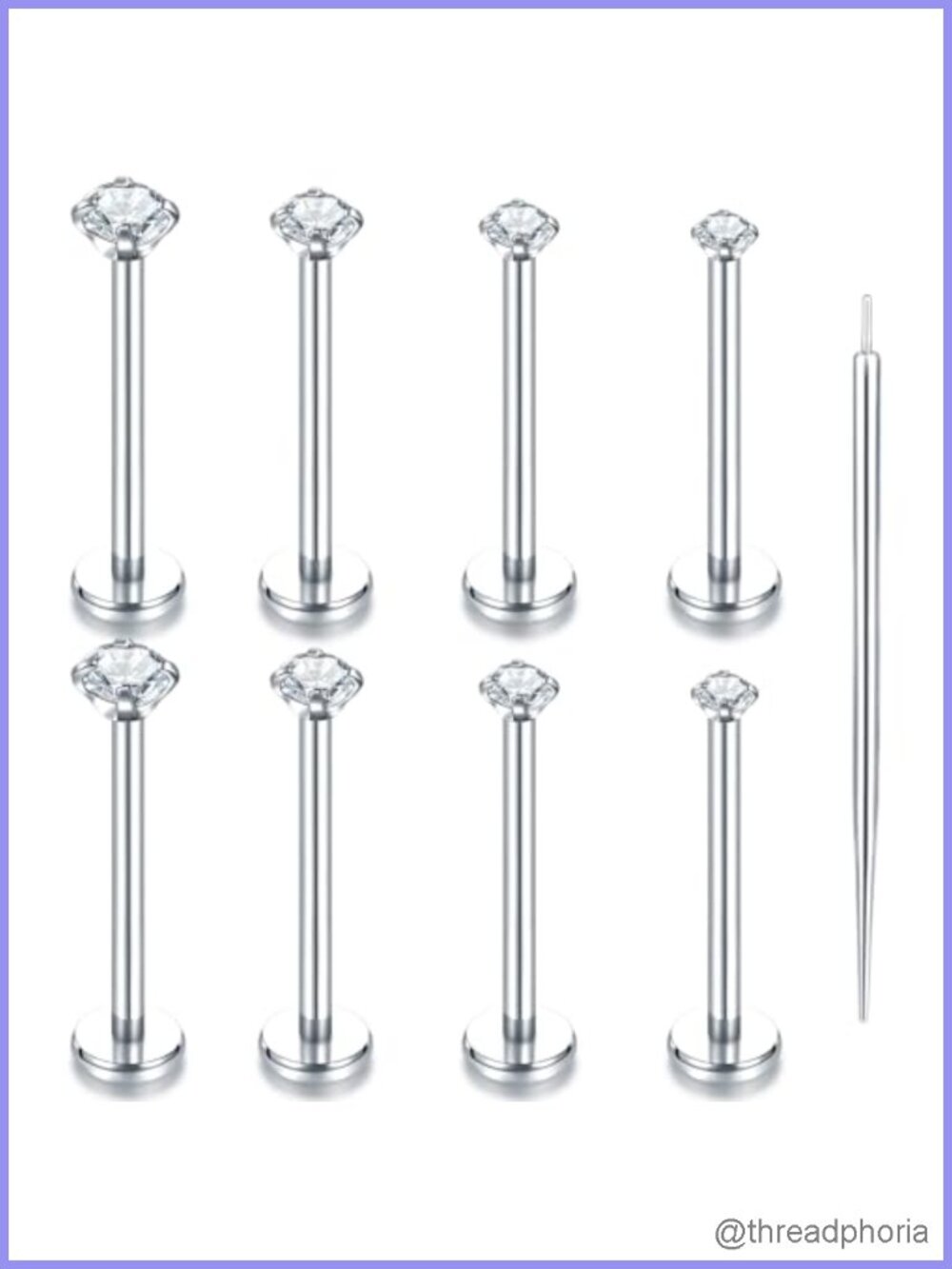 Threadless Push in Lip Rings Stainless Steel CZ Lip Studs Cartilage Earrings